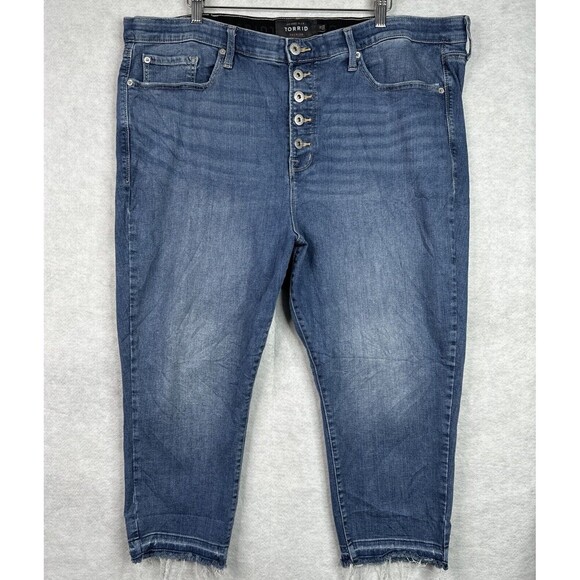 TORRID Sky High Skinny Crop Distressed Jeans‎ Womens Plus Size 26 Blue Raw Hem - Picture 15 of 15